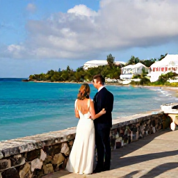 Caribbean Holidays, October Weddings, Newly married couple exploring Bermuda's coastline and historic streets on a sunny October holiday