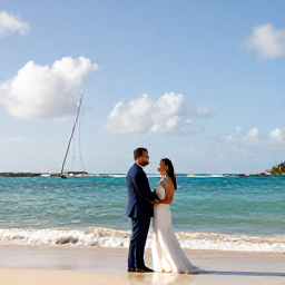 Caribbean Holidays, October Weddings, Newly married couple sailing off the coast of Antigua on a sunny October afternoon