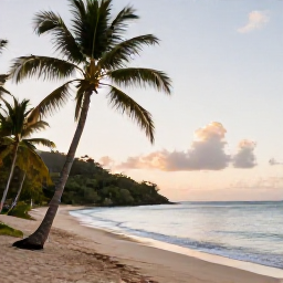 Caribbean Holidays, October Wellness, Quiet Caribbean beach on Saint Vincent and the Grenadines in October, soft morning light, calm sea and palm trees