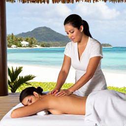 Caribbean Holidays, October Wellness, Traveller receiving a relaxing massage in an open-air spa overlooking a Caribbean bay in Saint Vincent and the Grenadines