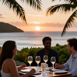 Caribbean Holidays, October Wine Tasting, Relaxed outdoor wine tasting with Caribbean views at sunset in the United States Virgin Islands