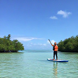Caribbean Holidays, Paddleboarding Caribbean, A guided paddleboarding tour passing mangroves and small tropical islands under clear blue skies