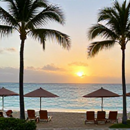 Caribbean Holidays, Puerto Rico Adults Only, Adults-only beachfront resort in Puerto Rico at sunset, calm turquoise sea, palm trees and relaxed December holiday atmosphere