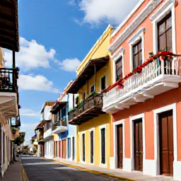 Caribbean Holidays, Puerto Rico Adults Only, Colourful Old San Juan street with Spanish colonial buildings, balconies and festive December decorations