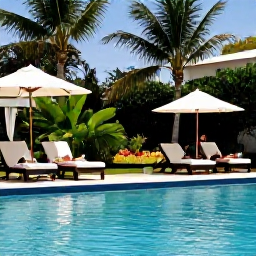 Caribbean Holidays, Puerto Rico Adults Only, Peaceful adults-only resort pool in Puerto Rico with loungers, tropical planting and couples enjoying a quiet January afternoon