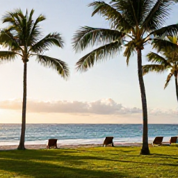 Caribbean Holidays, Puerto Rico Adults Only, Relaxed adults-only beachfront resort in Puerto Rico in January, with palm trees, calm turquoise sea and warm morning light