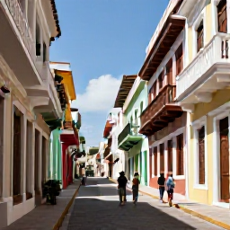 Caribbean Holidays, Puerto Rico Adults Only, Travellers exploring colourful colonial streets in Old San Juan, Puerto Rico, with historic buildings and balconies