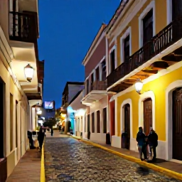 Caribbean Holidays, Puerto Rico Adventure, A lively evening in Old San Juan, Puerto Rico, with colourful colonial buildings, cobbled streets and visitors enjoying local food