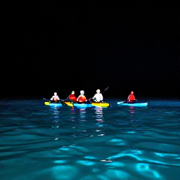 Caribbean Holidays, Puerto Rico Adventure, Kayakers paddling through the glowing bioluminescent waters of Laguna Grande at night in Puerto Rico
