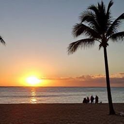 Caribbean Holidays, Puerto Rico Adventures, A relaxed Puerto Rican beach at sunset in December, with palm trees, warm sand and travellers watching the sea