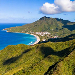 Caribbean Holidays, Puerto Rico Adventures, Aerial view of Puerto Rico's lush mountains, turquoise coastline and bright January sunshine