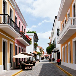 Caribbean Holidays, Puerto Rico Adventures, Colourful Old San Juan street in January, with historic buildings, cobbled paving, balconies, local caf&eacute;s and travellers exploring