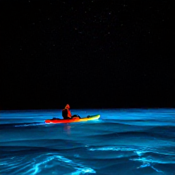 Caribbean Holidays, Puerto Rico Adventures, Kayakers paddling through glowing blue bioluminescent water beneath a starry sky in Puerto Rico