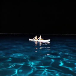 Caribbean Holidays, Puerto Rico Adventures, Kayakers paddling through the bioluminescent waters of Laguna Grande in Fajardo at night, Puerto Rico