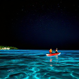 Caribbean Holidays, Puerto Rico Adventures, Kayakers paddling through the glowing bioluminescent waters of a Puerto Rico bay at night under a starry sky
