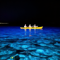 Caribbean Holidays, Puerto Rico Adventures, Kayakers paddling through the glowing bioluminescent waters of Laguna Grande in Puerto Rico at night