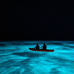 Caribbean Holidays, Puerto Rico Adventures, Kayakers paddling through the glowing waters of a Puerto Rico bioluminescent bay at night