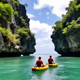 Caribbean Holidays, Puerto Rico Adventures, Sea kayakers exploring calm turquoise water beside limestone cliffs and mangroves near La Parguera, Puerto Rico