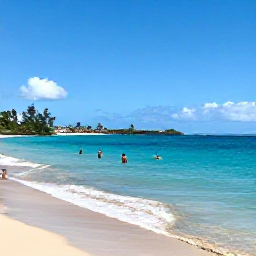 Caribbean Holidays, Puerto Rico Adventures, Surfers and snorkellers enjoying clear water beside a sunny Puerto Rican beach