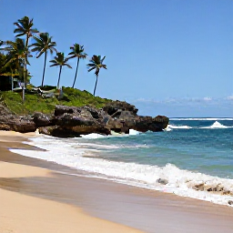 Caribbean Holidays, Puerto Rico Adventures, Surfers riding waves at a scenic Puerto Rican beach with palm trees and rugged coastline