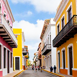 Caribbean Holidays, Puerto Rico All Inclusive, Colourful streets and historic Spanish colonial buildings in Old San Juan, Puerto Rico, with people exploring
