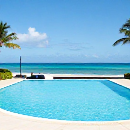 Caribbean Holidays, Puerto Rico All Inclusive, Relaxed travellers beside a large resort pool overlooking the Caribbean Sea in Puerto Rico
