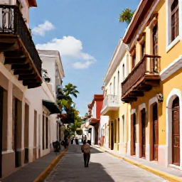 Caribbean Holidays, Puerto Rico April, Colourful colonial streets and historic Spanish architecture in Old San Juan, Puerto Rico, in warm April sunshine
