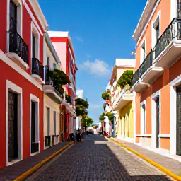 Caribbean Holidays, Puerto Rico April, Colourful streets and historic Spanish architecture in Old San Juan, Puerto Rico, on a sunny April day