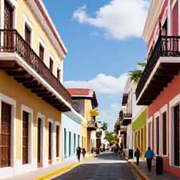 Caribbean Holidays, Puerto Rico April, Colourful streets of Old San Juan in Puerto Rico with Spanish colonial buildings, balconies and people exploring
