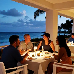 Caribbean Holidays, Puerto Rico April, Elegant adults-only Puerto Rican resort restaurant serving Caribbean-inspired dinner at dusk
