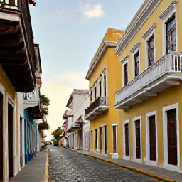 Caribbean Holidays, Puerto Rico August, Colourful colonial buildings and cobbled streets in Old San Juan, Puerto Rico, under warm afternoon sunlight