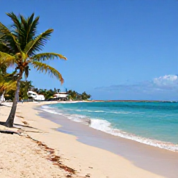 Caribbean Holidays, Puerto Rico August, Golden beach, turquoise Caribbean water and palm trees near a cultural sightseeing destination in Puerto Rico
