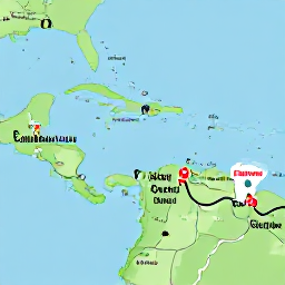 Caribbean Holidays, Puerto Rico August, Stylish travel scene showing a Caribbean multi-country holiday route from Puerto Rico to nearby islands, with luggage and a map