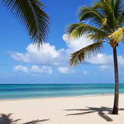 Caribbean Holidays, Puerto Rico August, Sunny Puerto Rico beach resort in August, turquoise Caribbean sea, palm trees and relaxed holiday atmosphere