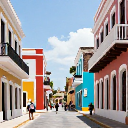 Caribbean Holidays, Puerto Rico August, Visitors exploring the colourful lanes, plazas and historic forts of Old San Juan in Puerto Rico