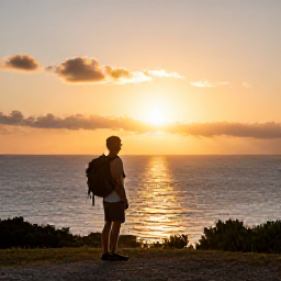 Caribbean Holidays, Puerto Rico Backpacking, A backpacker watching a golden sunset over the Caribbean coast of Puerto Rico from a quiet viewpoint