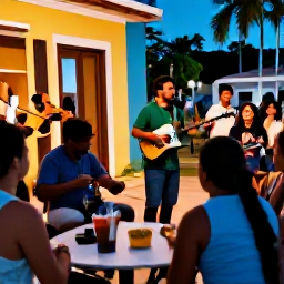 Caribbean Holidays, Puerto Rico Backpacking, Backpacker enjoying Puerto Rican street food and live music at a lively evening gathering