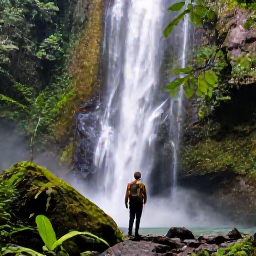 Caribbean Holidays, Puerto Rico Backpacking, Backpacker hiking through El Yunque rainforest with waterfalls and lush tropical vegetation