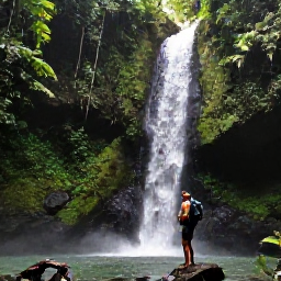 Caribbean Holidays, Puerto Rico Backpacking, Backpacker hiking through lush El Yunque National Forest with waterfalls and tropical foliage