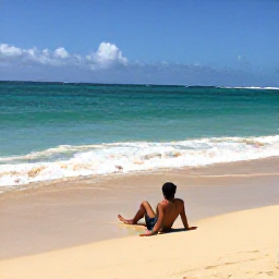 Caribbean Holidays, Puerto Rico Backpacking, Backpacker relaxing on a golden beach in Culebra, Puerto Rico, with turquoise water and gentle waves