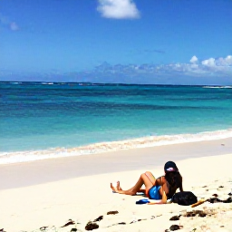 Caribbean Holidays, Puerto Rico Backpacking, Backpacker relaxing on a sandy beach with turquoise water on Puerto Rico's Caribbean coast