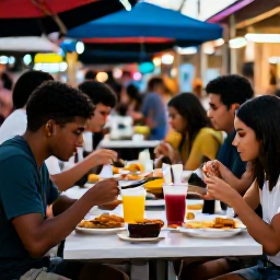 Caribbean Holidays, Puerto Rico Backpacking, Budget-conscious backpackers eating Puerto Rican street food at a lively local market in the evening