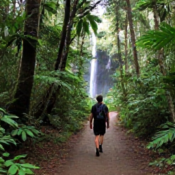 Caribbean Holidays, Puerto Rico Backpacking, Independent traveller exploring El Yunque National Forest in June, with lush rainforest, a trail and a small waterfall