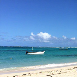 Caribbean Holidays, Puerto Rico Backpacking, Small fishing boat arriving at a turquoise Caribbean beach on the island of Vieques, Puerto Rico