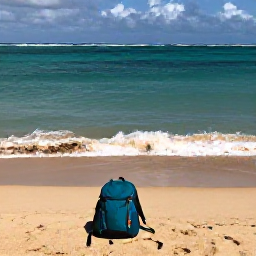 Caribbean Holidays, Puerto Rico Backpacking, Turquoise Caribbean sea, golden sand and a small backpack beside a beach on Puerto Rico's west coast