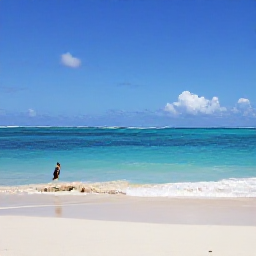 Caribbean Holidays, Puerto Rico Backpacking, Turquoise Caribbean sea, pale sand and a snorkeller near a tropical Puerto Rican beach