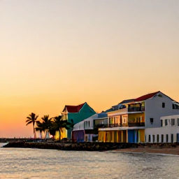 Caribbean Holidays, Puerto Rico Beaches, A sunset scene in Old San Juan, Puerto Rico, with colourful colonial buildings, a palm-lined waterfront and warm evening light