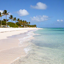 Caribbean Holidays, Puerto Rico Beaches, Clear shallow water and palm-fringed white sand at Flamenco Beach on Culebra, Puerto Rico, with a gentle January sky