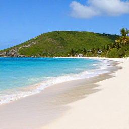 Caribbean Holidays, Puerto Rico Beaches, Flamenco Beach on Culebra island, Puerto Rico, with white sand, clear turquoise water, green hills and a peaceful tropical setting
