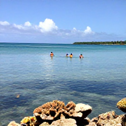 Caribbean Holidays, Puerto Rico Beaches, Holidaymakers snorkelling in calm Caribbean water near Puerto Rico, with colourful fish, coral and a sunny surface